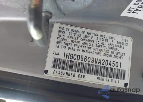 1997 Honda Accord Se from USA, damaged, VIN 1HGCD5609VA204501